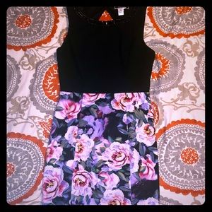 Black floral dress with beaded neckline